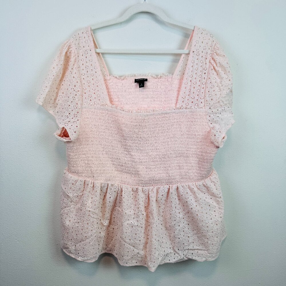 Torrid CottageCore eyelet top Womens 3 (3X) peasant romantic pink short sleeve